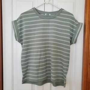 Casual Striped Short Sleeve Top in Sage Green